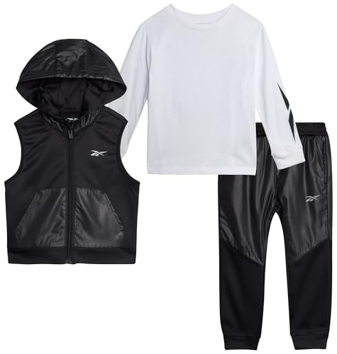 Reebok Boys Athletic Set - 3 Piece Zip Puffer Vest, Long Sleeve Jersey Tee, and Fleece Jogger Pants for Toddlers/Boys (12M-7) - Main Image