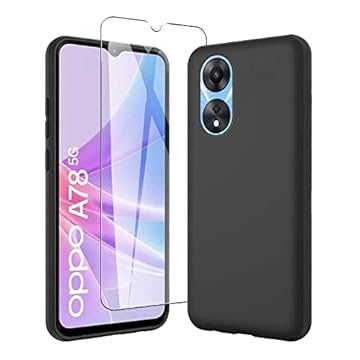JDXHFF Cover Compatibile con OPPO A78 5G (6.56") Nero e Pellicola Protettiva in Vetro Temperato - Custodia Morbido Silicone Protettivo TPU Case Black