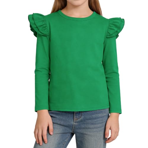 Image of Magic Park 1-14Y Toddler Ruffle T Shirt Girls Solid Color Blouse Kids Girl Short Long Sleeve Tops Casual Tee