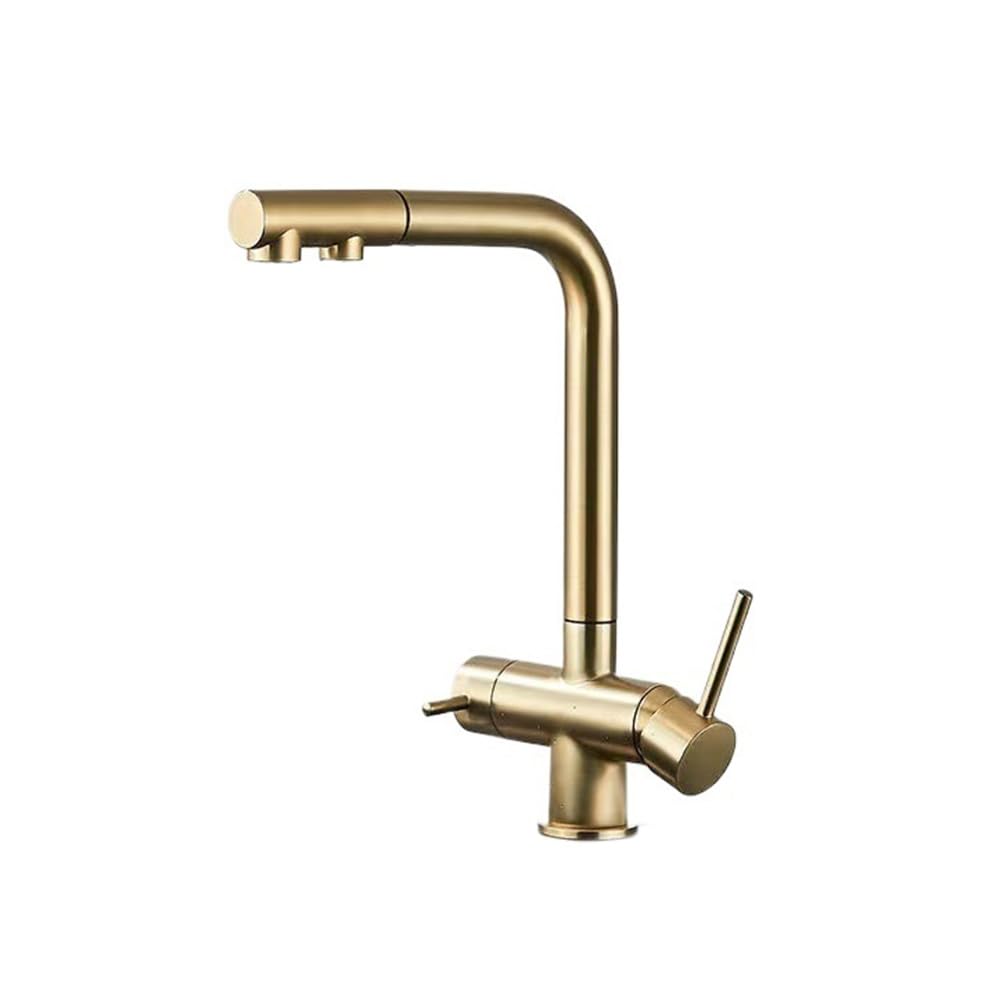 Robinet de cuisine froid et chaud en laiton mitigeur trois en un or
