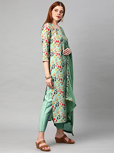 Image of GoSriKi Women's Cotton Blend Printed Straight Kurta and Pant with Dupatta Set
