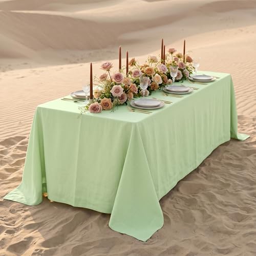 Solino Home Linen Tablecloth for Rectangle Tables 60 x 120 Inch - 100% Pure Linen Pastel Green Table Cloth - Fete, Machine Washable Cloth Tablecloth for Spring, Summer by Solino Home - Image 5