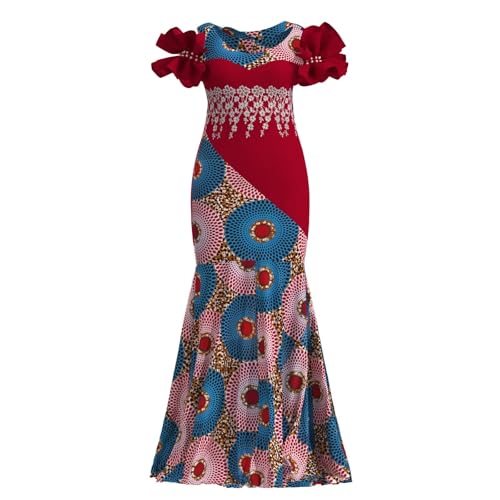 Image of iooiooi Womens Elegant Ankara Maxi Mermaid Dress Lace Decorated African Gowns
