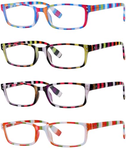 Eyekepper 4 Paia Occhiali da Lettura Le signore - Lettori di Design a Strisce Colorate per Donna Lettura +0.50