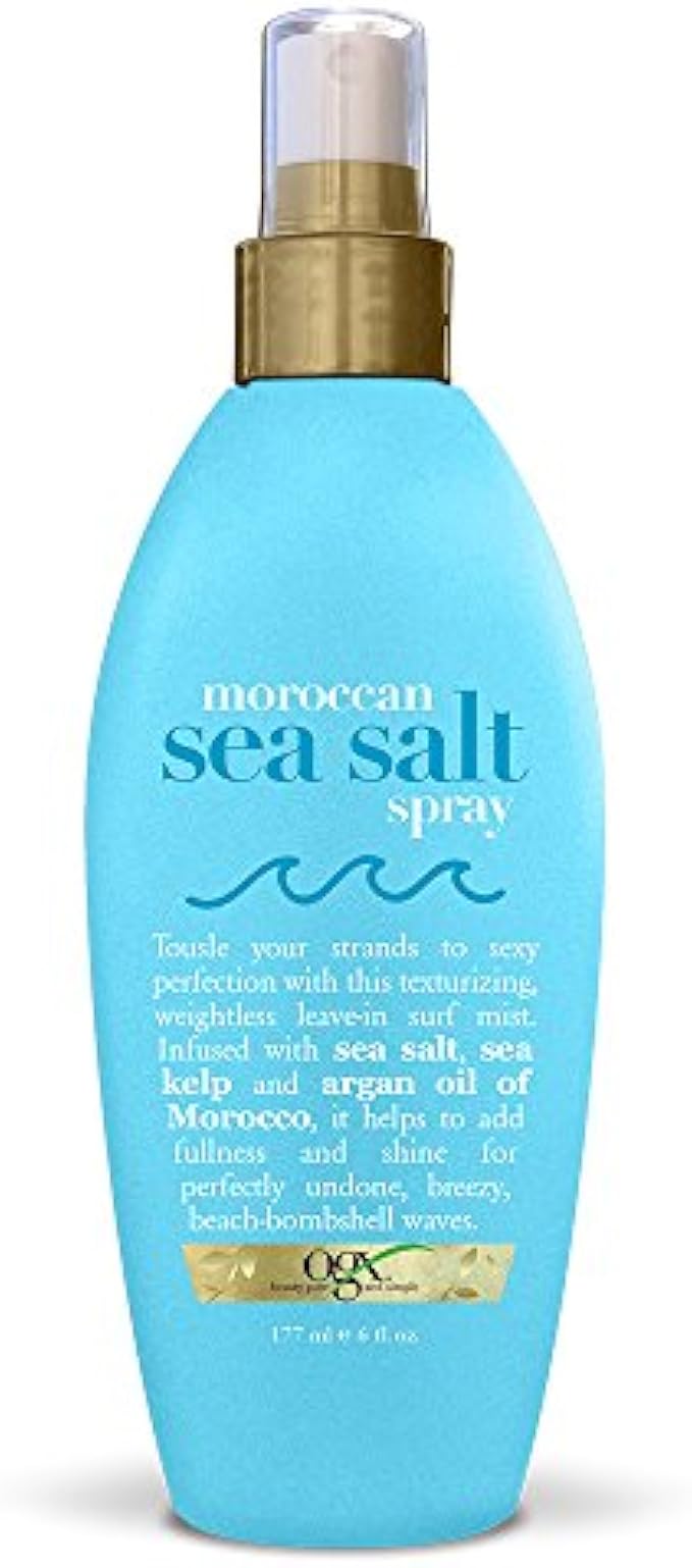 OGX Argan Oil of Morocco Hair-Texturizing Sea Salt Spray, Curl-Defining Leave-In Hair Styling Mist for Tousled Beach Waves and Textured Hold, Paraben-Free, Sulfate Surfactants-Free, 6 fl oz