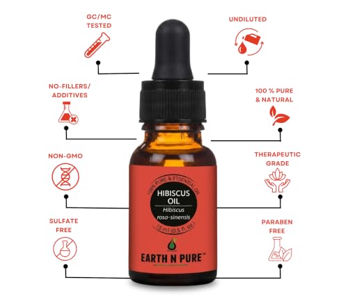 Image of Earth N Pure Hibiscus Hair Oil | Cold-Pressed Hair & Scalp Oil | Frizz Control | For Curly & Coily Hair | Soft, Shiny Hair | Vegan & Cruelty-Free | 15ml
