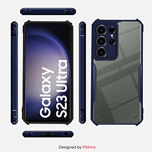 Image of Pikkme Samsung Galaxy S23 Ultra 5G Back Cover | Crystal Clear Transparent Back | Ultra Hybrid | Full Camera Protection | Raised Edge | Bumper Back Case (Blue)
