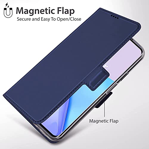 Image of Kapa Noble Slim Magnetic Leather Flip Case Cover for Oppo Reno 8 (5G),Card Holder Stand Leather Flip Wallet Case (Blue)