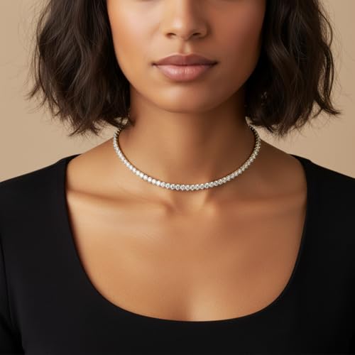 GEMSME 3 Pong18K Yellow Gold Plated Cubic Zirconia Classic Tennis Necklace for Women and Men (16 Inch) by Gemsme - Used condition - Image 6