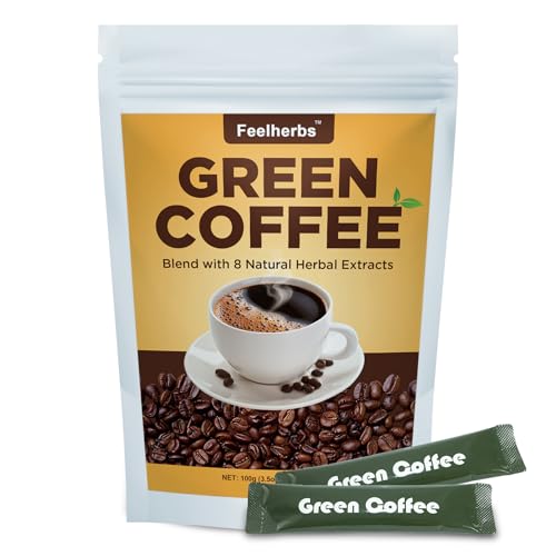 Natural Green Coffee for Metabolism & Energy, Green Coffee Beans Extract Instant Coffee with 8 Natural Blends Extracts, 10 Sachets, Vegan Friendly