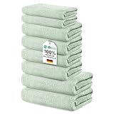 Ôhm Badezimmer Set 8-teilig, Salbei – 100% Baumwolle 500 g/m² – 2 Duschtücher 70x140 cm + 4 Handtücher 50x100 cm + 2 Gästetücher 30x50 cm – Handtuchset für Familie & Paar – Oeko-Tex Zertifiziert