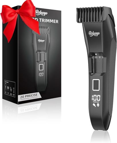 REHOYO Precision Beard Trimmer for Men, 20-Length Adjustable Blade Wheel & Stainless Steel T-Blade, Cordless Waterproof Wet/Dry Facial Hair Clipper for Mustache Grooming (all black)