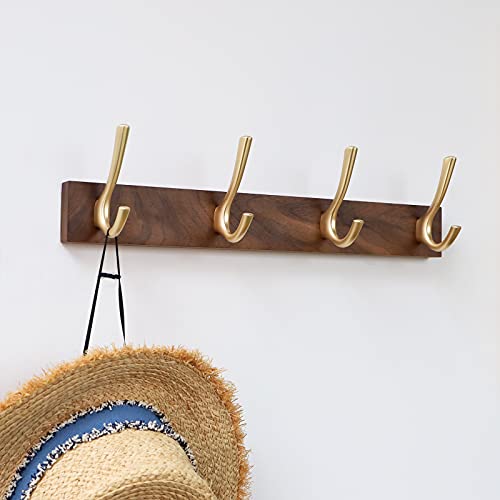 Muso Wood Wall Mounted Coat Rack, Rustic Wooden Coat Rack With 4 Gold Hooks Rail, Double Door Hangers For Coat Towel Bag Organizer Hat Key Cup(Walnut) #TOP5