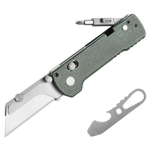 OKNIFE U1 Pro Multitool Folding Utility Knife with Folding Screwdriver, Quick Change Blade, Rail Lock & Pocket Clip for Men Women (Green Micarta)