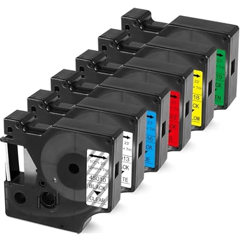 BOYEEZON Compatible with Dymo D1 Label Tape 1/2'' Replace for DYMO D1 Label Maker Refills 45013 45010 45016 45017 45018 45019 Label, for Dymo LabelManager 160 280 210D 420P 360D, 12mm x 7m, 6PK Cover