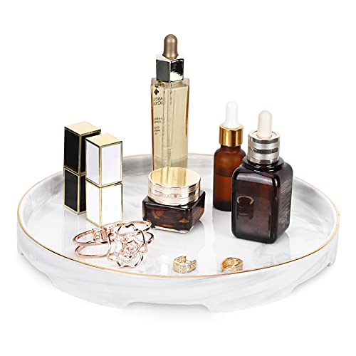 Shinowa Ceramic Decorative Tray, Bathroom Vanity Tray,Perfume Tray Cosmetic Tray for Dresser-Tops Office Living Room Kitchen Countert, White Marble