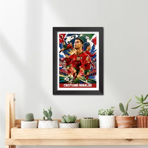 Image of TenorArts Cristiano Ronaldo Portugal Poster Worldcup Themed Laminated Photo Frame Painting with Matt Finish Black Texture (12 inches x 9inches)