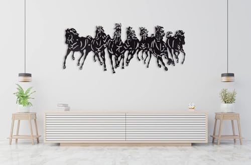 Image of Saifix Running Horses Metal Wall Art | Large Laser Cut Steel Wall Hanging for Living Room & Office | Modern Home Decor Panel | Rust & Fade Resistant Powder Coated Finish (30 * 15 Inch)