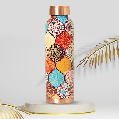 Image of DI: Decorative India Copper 1 Litre Water Bottle With Leak And Rust Proof Protection For Home And Office Use Ayurveda And Yoga Health Benefits Bottle (Hexagon)