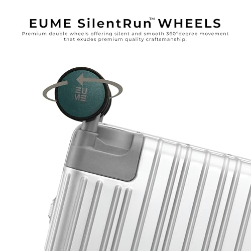 Image of EUME 100% Aluminium Cabin Trolley Bag Small for Travelling 50cm | Durable High-End 8 Silentrun 360 Degree Spinner Wheels | Premium Trolley Bag Small for Travel (Silver with Green Wheels)