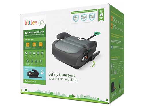Littlesgo IFix Booster Seat, i-Size ISOFIX Car Seat, for Child from 125-150cm (3-12 Years, Group 2/3), Portable, Triple Foam Layers for Comfortable Travel, ECE R129, Grey-Darkgrey, 1 Pack