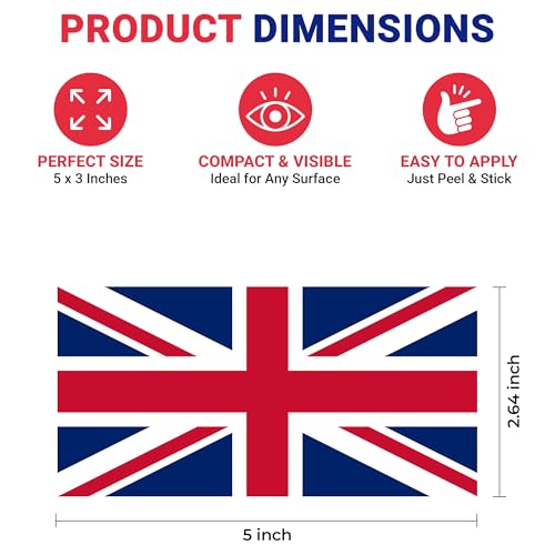 Image of Vinyl Flag Stickers, Car Decals, Waterproof Indoor Outdoor, Laptop Stickers, Car Bumper, Flag, 5 x 3 Inches, Set of 3 (3, United Kingdom Flag)