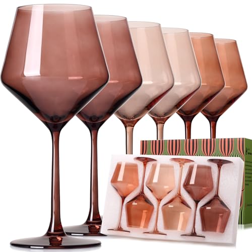 ELERGIFTS Hand Blown Brown Wine Glasses Set of 6, 18 oz