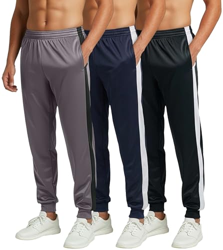 Real Essentials 3 Pack: Men's Tricot Active Athletic Casual Jogger Fleece Lined Sweatpants Pockets (Available in Big & Tall)