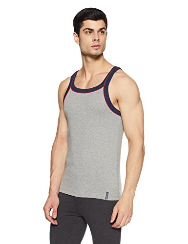 Image of Jockey US54 Men's Super Combed Cotton Rib Square Neckline Gym Vest with Back Panel Graphic Print (Shoulder Starp Color May Vary)