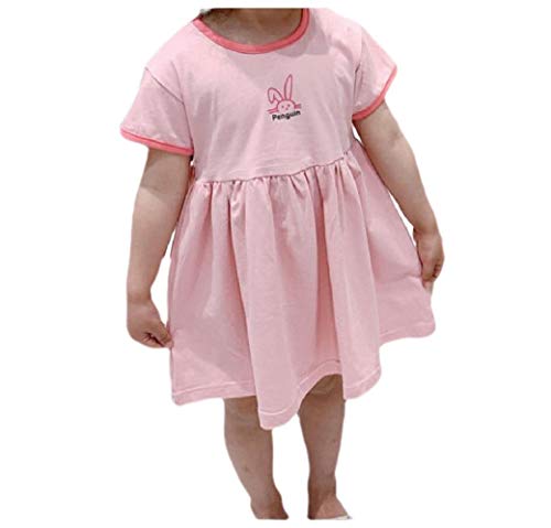 Roupas para bebês da HEFASDM com estampa floral de algodão e mangas curtas, rosa, 130cm