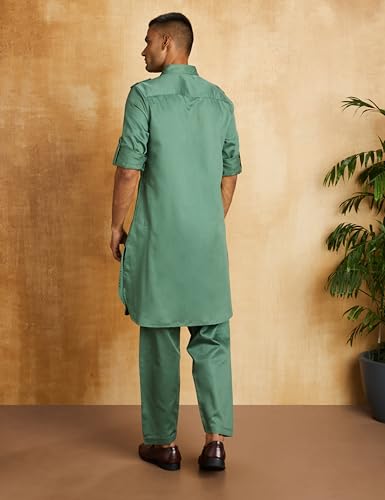 Image of Amazon Brand - Symbol Men's Cotton Solid Kurta Pyjama Set