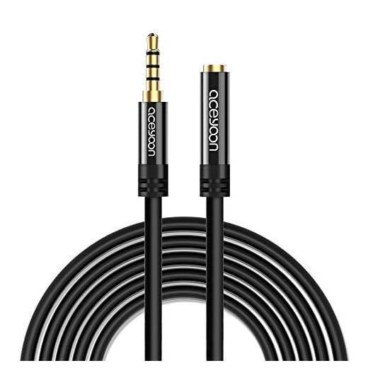 aceyoon Aux Cord 16ft / 5m Trrs Extension Cable 3.5mm Male to Female 4 Pole Aux Headphone Car Stereo Extender with Mic for Smartphone/Tablet/Speaker