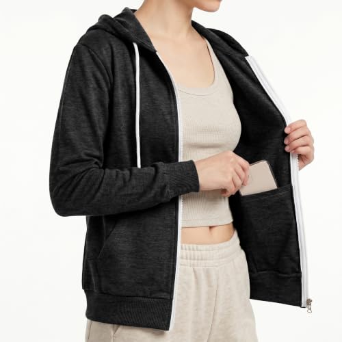 Image of GIVON Womens Casual Zip Up Hoodie Cotton Blend Soft Fabric Basic Layering Hooded Jacket with Kangaroo Pocket