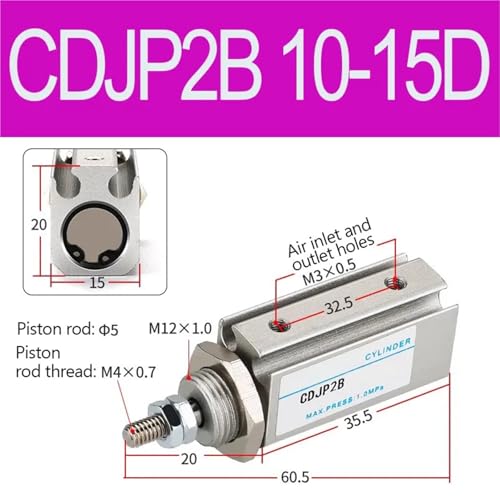 Contrôle précis par vérin pneumatique CDJP2B double effet fileté - 2