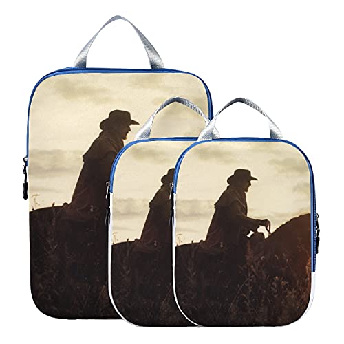 Preisvergleich Produktbild Reiseverpackungswürfel Cowboy Riding A Horse Kompressionstaschen für die Reise Erweiterbarer Reisegepäck-Organizer für Handgepäck, Reise (3er-Set)