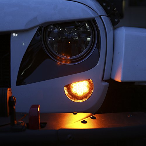 Image of Hooke Road JK Front Turn Signal Lights Indicator Blinker Smoked Amber LED Compatible with Jeep JK Wrangler 2007-2018
