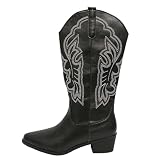 Générique Santiag Femme Bottes Cowboy Bottine Western Bottines Boots Talon Épais Chaussures pour Country Concerts Danse Mariages Voyages Et Tenues De Tous Jours Broderie Elégante Cowgirl Santiags