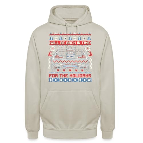 Back in Time Back the Future to Future Delorean Ugly Christmas Sweater Christmas Sweatshirt Hoodie Pullover, Natural stone, L