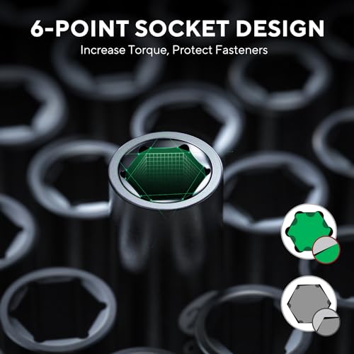 Ginour 20PCs Impact Socket Set 1/2 Inch, CR-V Drive Master Deep Impact Socket Set 8mm - 24mm, Metric, 6 Point, with 3pcs Drive Impact Extension Bar Set 3", 5",10"