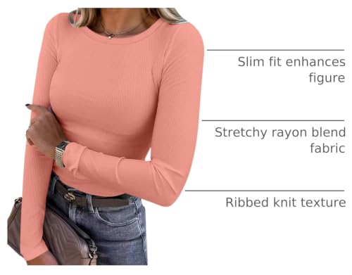 Image of ANRABESS Women Long Sleeve Shirts Rib Knit Slim Fit Tops Basic Tee Spring Outfits Casual T-Shirt Underscrubs Layer Clothes