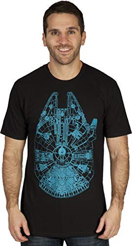Star Wars Blue Glow in the Dark Falcon Mens Soft Hand Tee, Black, XL