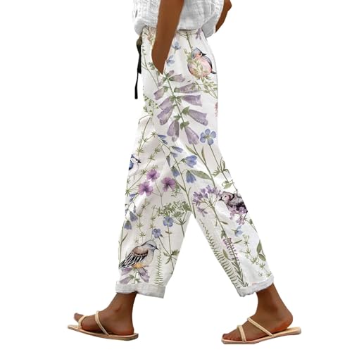 Linen Pants for Women 2025 Plus Size Summer Fashion Casual Pants Comfy Drawstring Elastic Waist Boho Beach Trouser