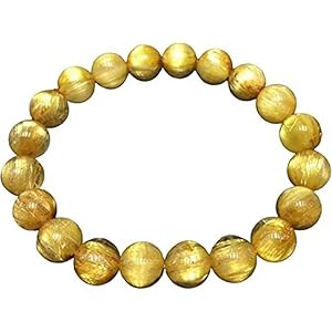 YONKU Genuine Gold Rutilated Titanium Quartz Crystal Bracelet 9.5mm Beaded Yoga Chakra Bracelet Couples Bracelet- Titanium Bracelet Rutilated jewelry 7″ Beaded Yoga Chakra Bracelet YO-BRACE-7862