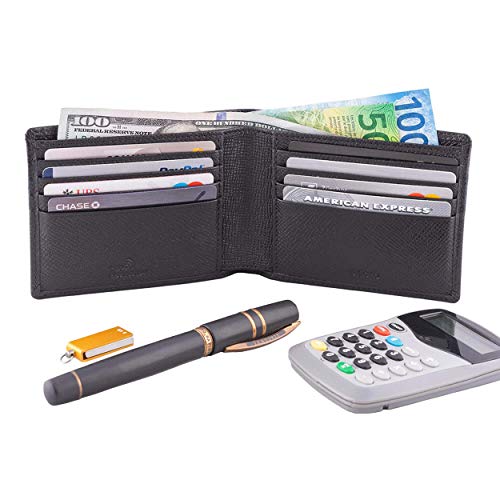 Mens Wallet Full Grain Genuine Leather Slim Minimalist Front Pocket Bifold Soft Nappa RFID Protection (Saffiano Black)3