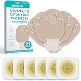 Vive 21 PCS Colostomy Bags - Two Piece Drainable Ostomy Pouch for Colostomy, Ileostomy - Odor Resistant, Skin-Friendly Ostomy Supplies for Stoma Care (Hook & Loop System) (Tan)