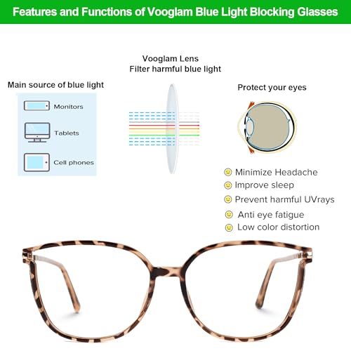 Image of VOOGLAM Stylish Square Blue Light Blocking Glasses for Women Anti Eyestrain Dry Eyes Eyewear Kinfe TR90