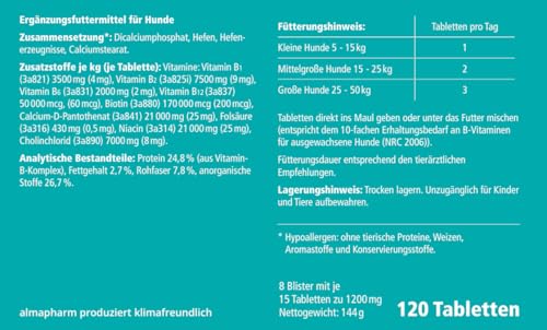 Vitamin-B-Komplex für Hunde Almapharm B-DecapleX H – 120 Tabletten