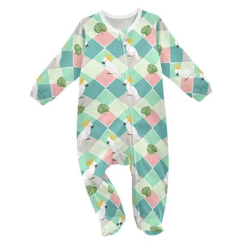 Emelivor Tropical Parrot Leaf Teal Baby Newborn One-Piece Pajamas Long Sleeve Footed Pjs for Girl Boy Kids