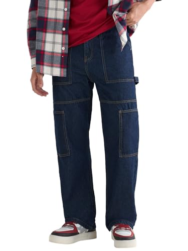 Image of Bewakoof Men Mid Rise Denim Solid Straight Fit Jeans|Straight Fit Jeans - Regular Fit | Classic Denim Pants | Everyday Casual