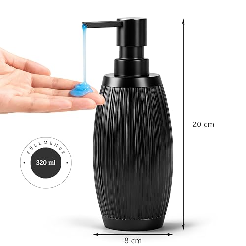 Seifenspender schwarz matt - Isar - Soap Dispenser mit Vertikalrillen-Muster - Spülmittelspender Küche und Bad für Design-Liebhaber - Pumpspender, geeignet für Flüssigseife oder Spülmittel 6